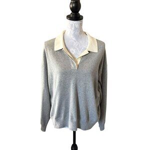 ALEX MILL Womens Bond St Polo Sweater Cashmere Long Sleeve Gray Large